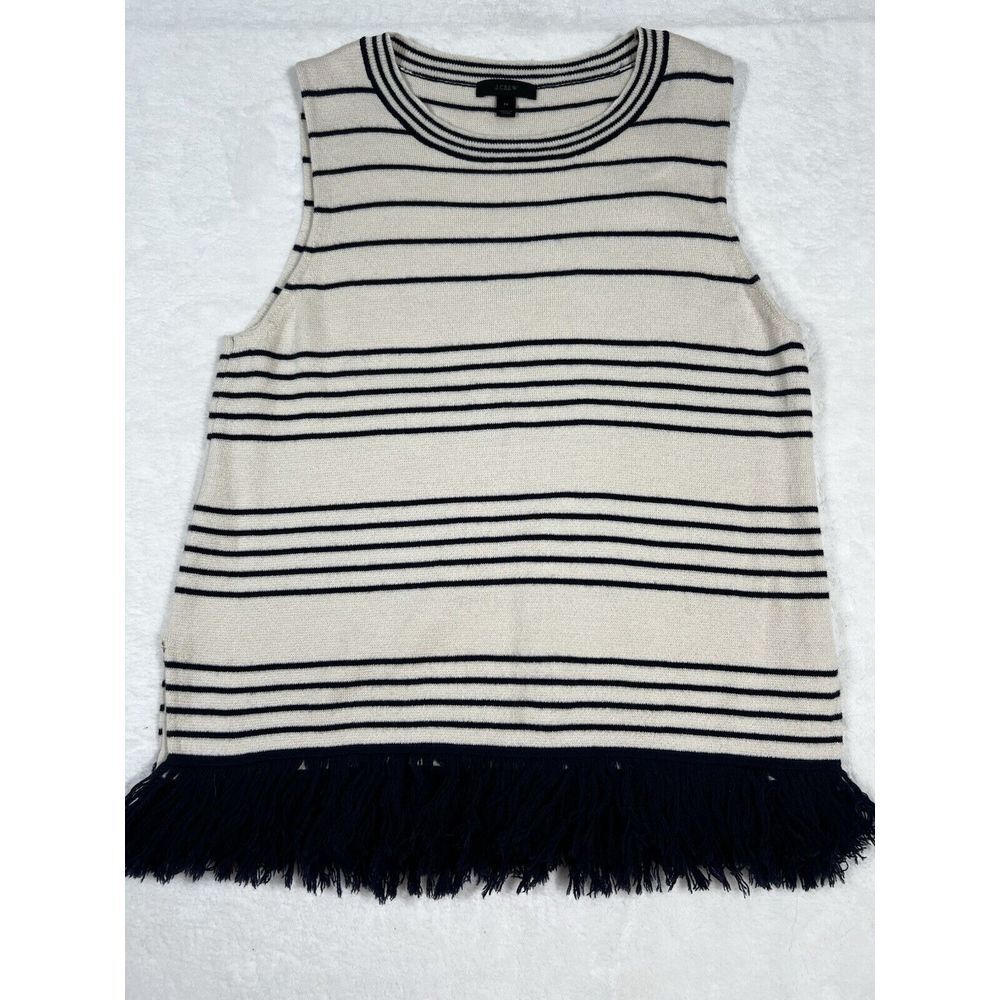 J.Crew Fringed Boatneck Shell In Stripe Merino Wool Old Money‎ Boho Y2K Nautical